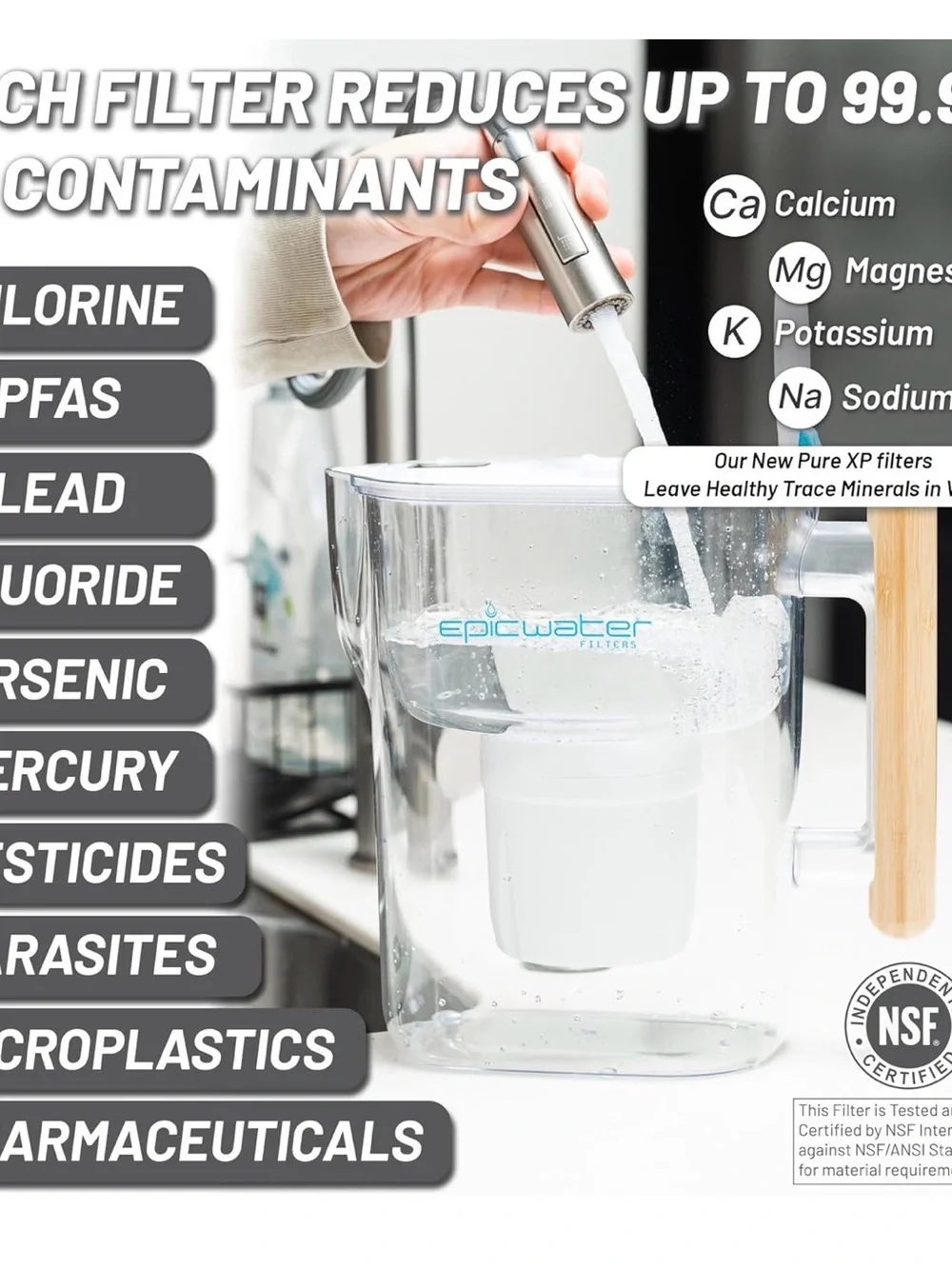 Epic Water Filters Pitcher - Clear with White Filter bamboo handle (Demo model)